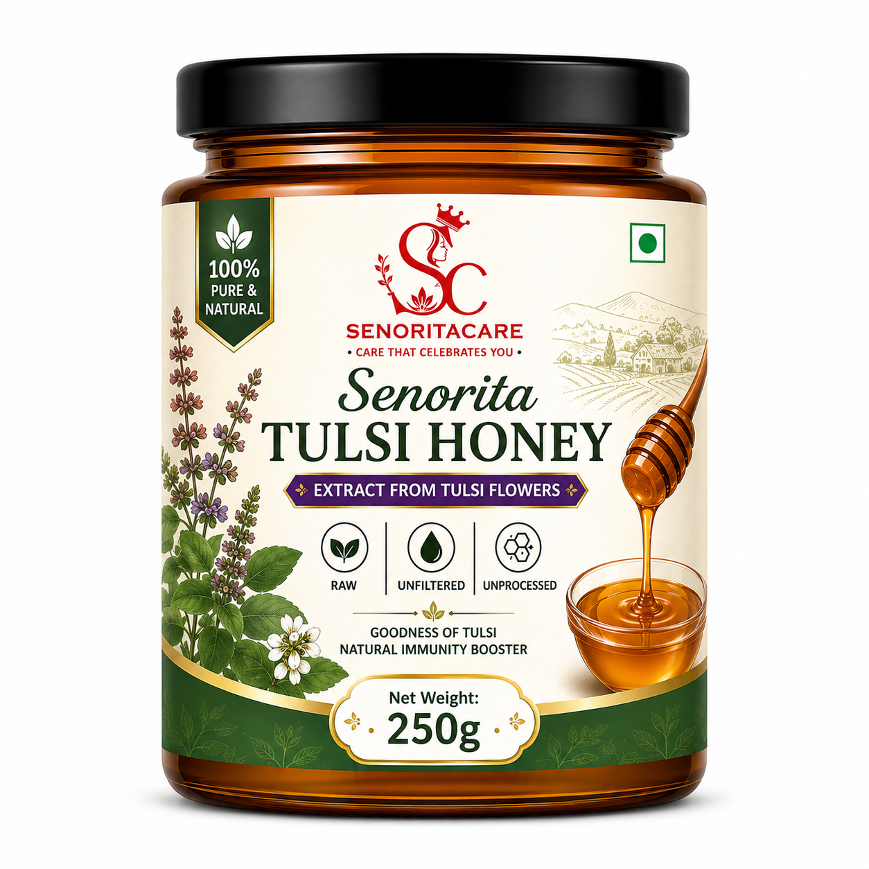 Natural Tulsi Honey 250g – Pure Raw Honey for Women's Daily Wellness by Senoritacare