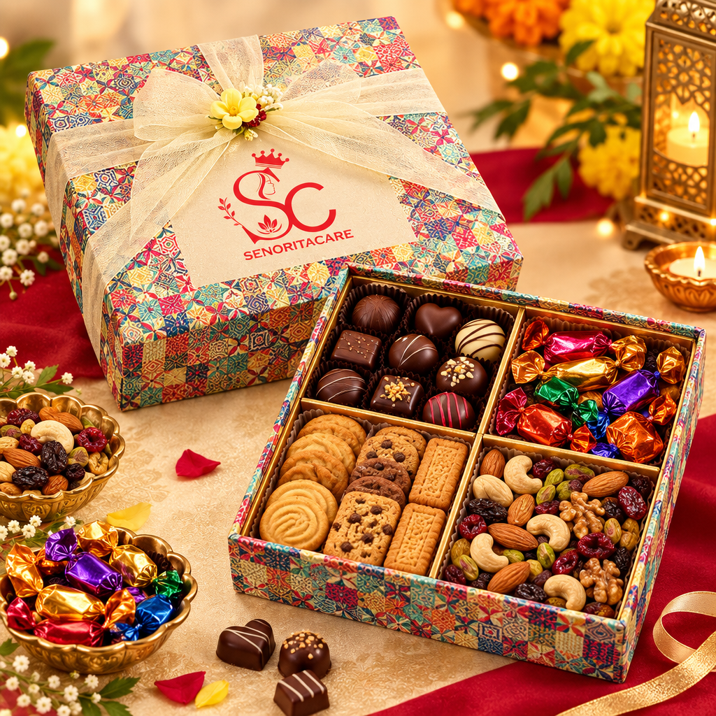 Concept celebration gift box with mixed treats