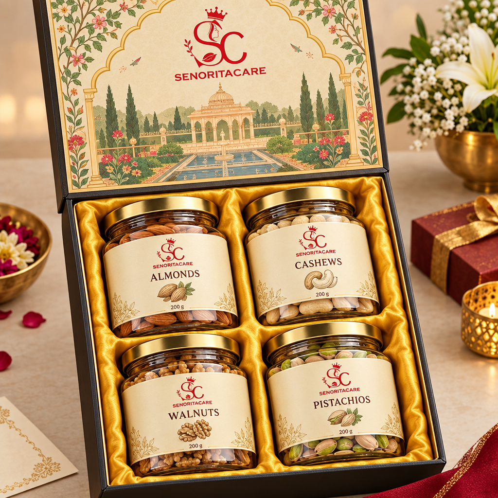 Concept illustrated dry fruit gift box for corporate occasions