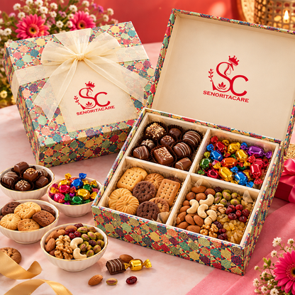 Concept mixed treats gift box and snack assortment