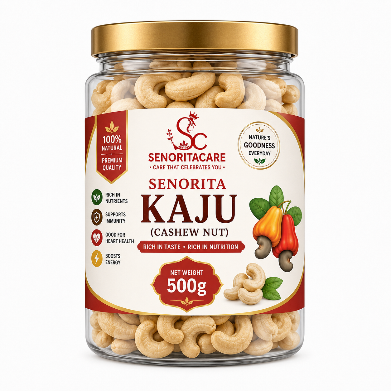 Senorita Cashew (Kaju) 500g premium natural cashew nuts healthy snack by SenoritaCare