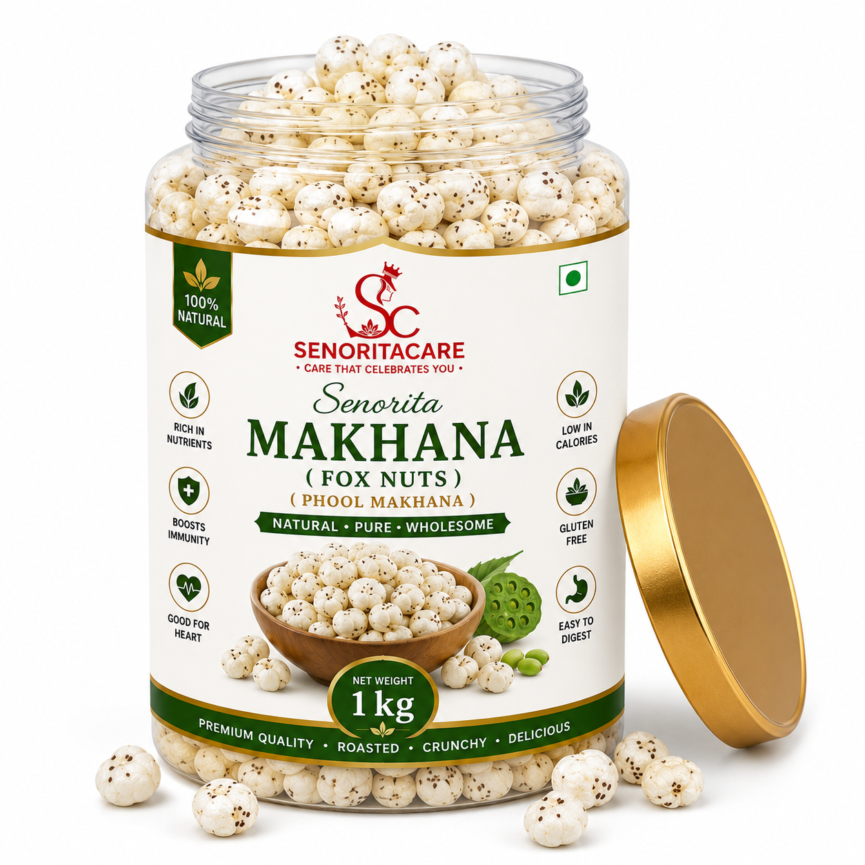 Senorita Makhana (Fox Nuts Phool Makhana) 1kg open jar premium makhana healthy superfood by SenoritaCare