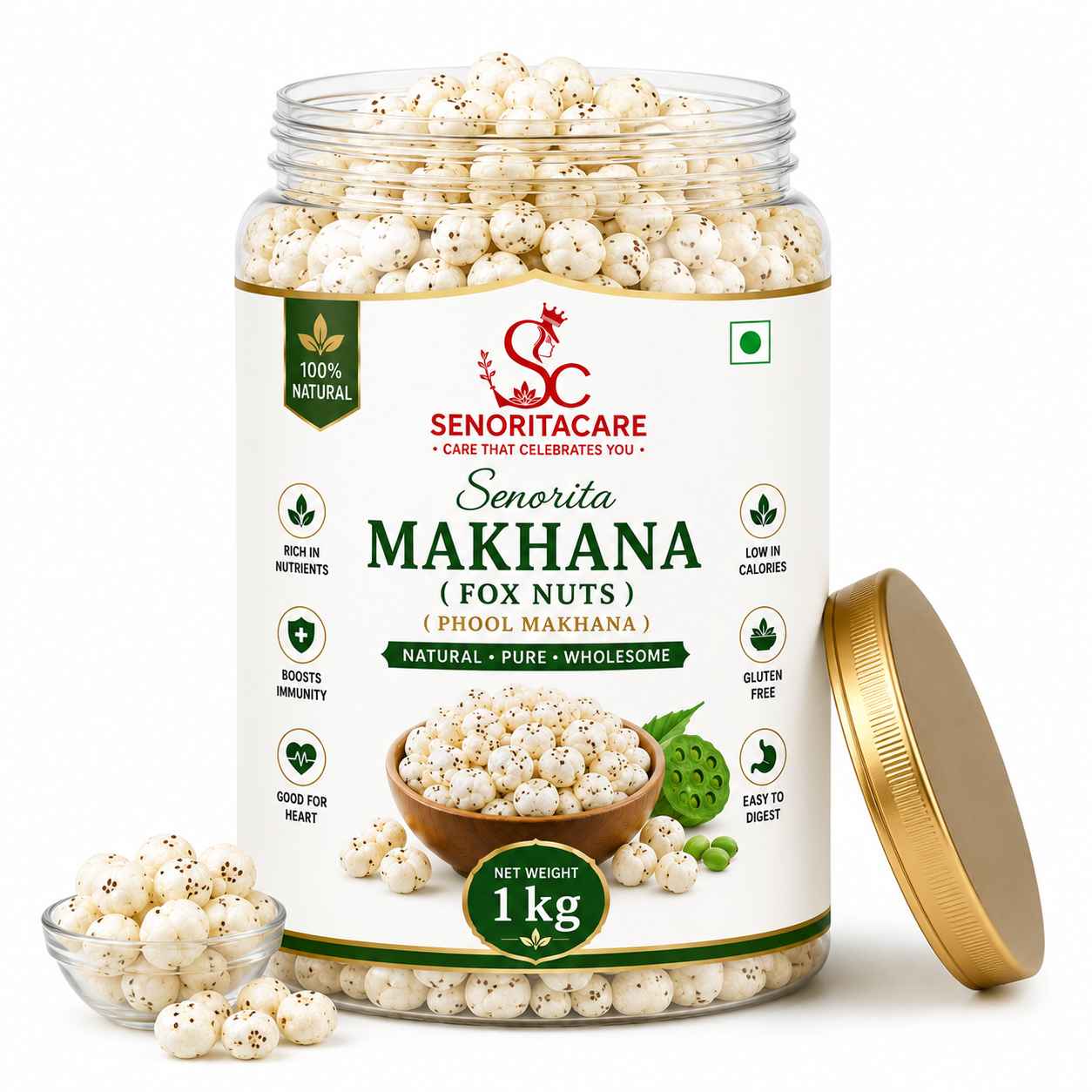 Senorita Makhana (Fox Nuts Phool Makhana) 1kg premium makhana gluten free healthy snack by SenoritaCare