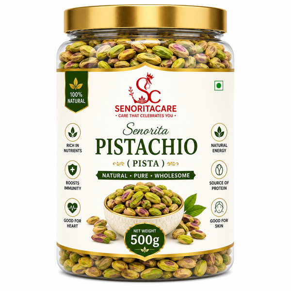 Senorita Pistachio (Pista) 500g premium natural pistachios front view rich in protein healthy dry fruits by SenoritaCare