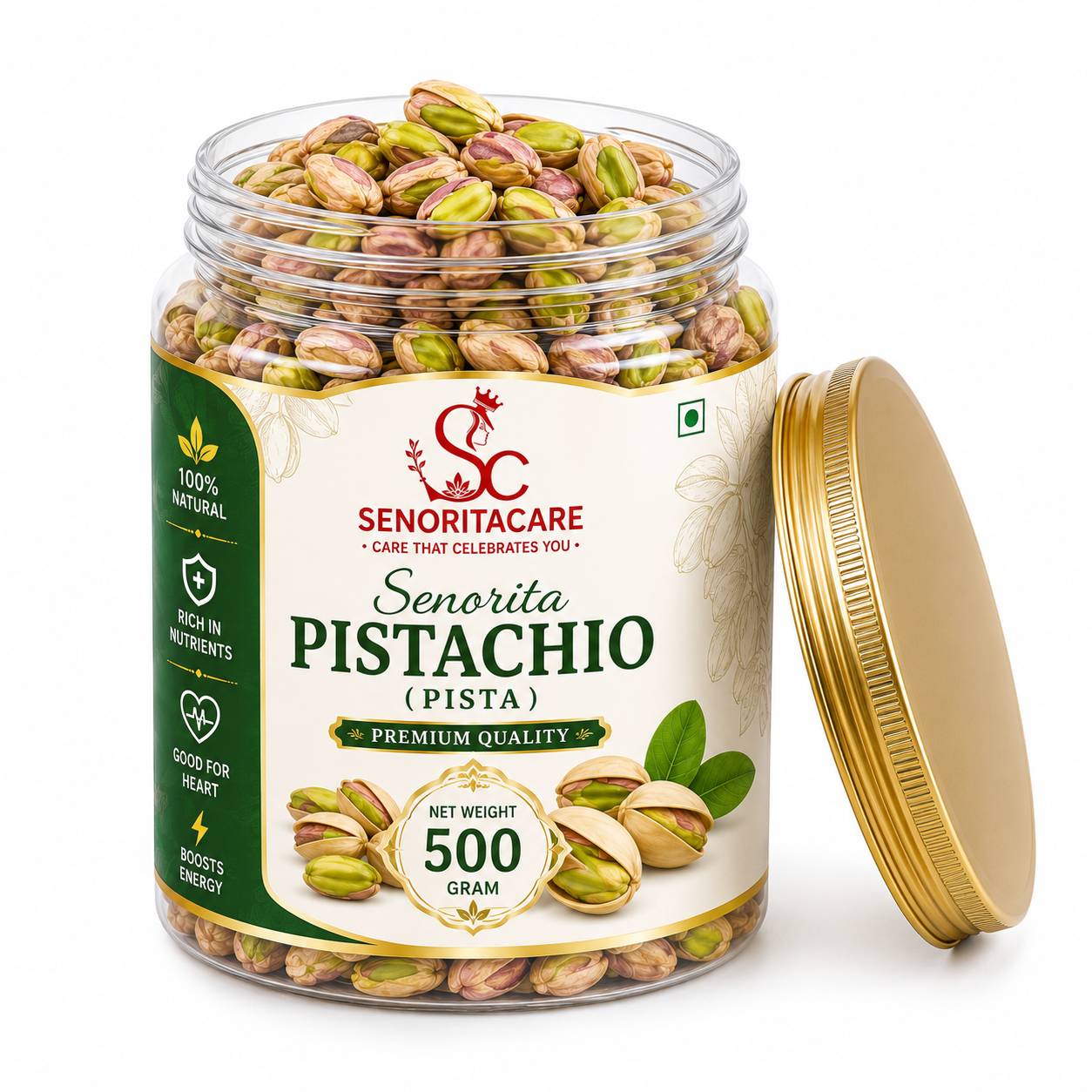 Senorita Pistachio (Pista) 500g open jar premium pistachios healthy snack rich in fiber by SenoritaCare