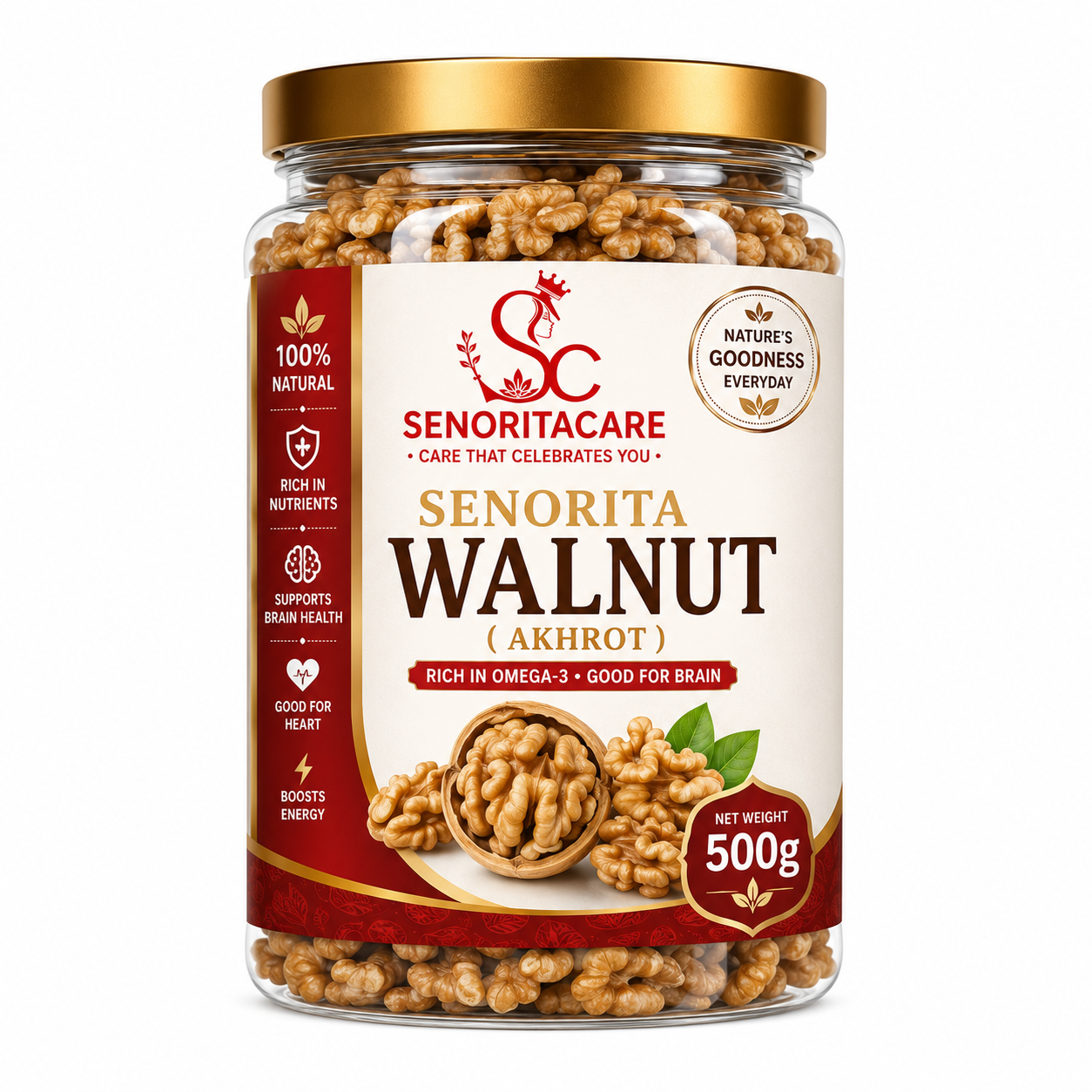 Senorita Walnut (Akhrot) 500g close-up premium fresh walnut kernels healthy nutrition by SenoritaCare