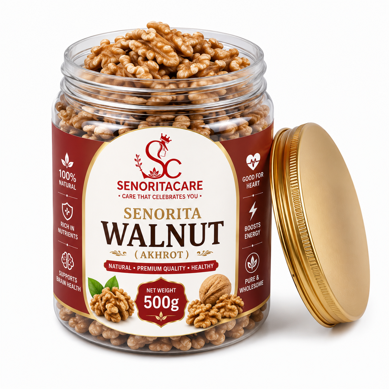 Senorita Walnut (Akhrot) 500g open jar premium walnut kernels brain health by SenoritaCare