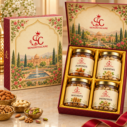 Concept closed and open dry fruits gift box