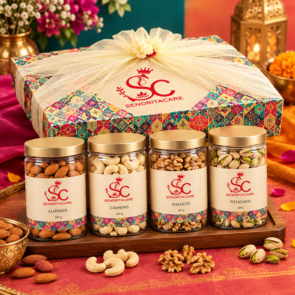 Concept dry fruit assortment in patterned gift box