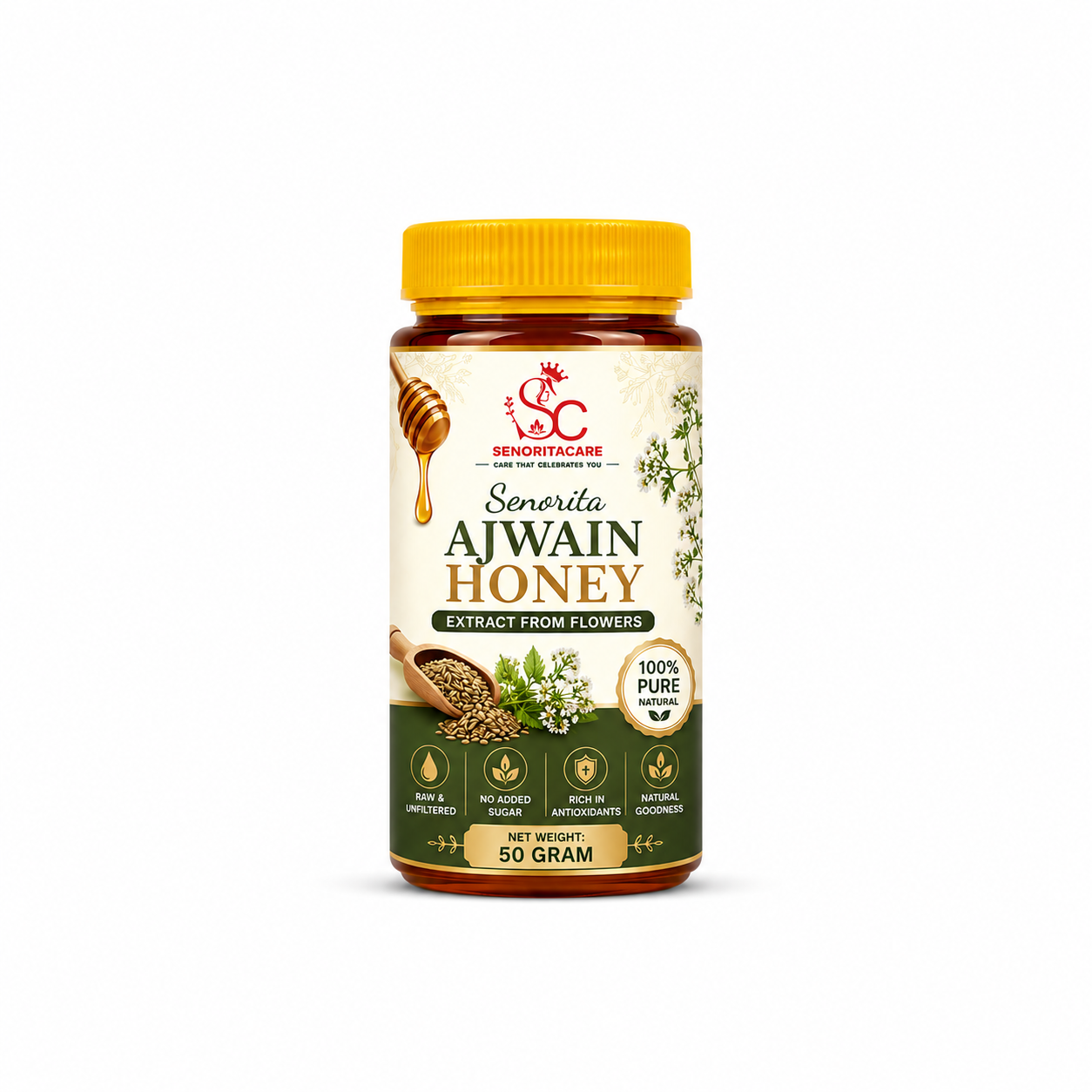 Senorita Natural Carom Honey 50g – Raw Ajwain Infused Honey by Senoritacare