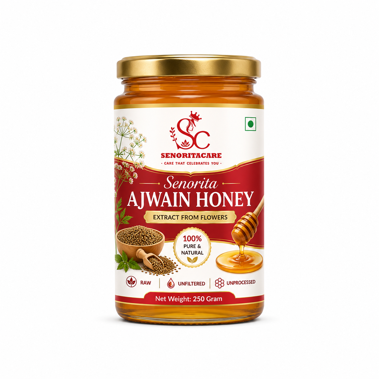 Senoritacare Ajwain Honey 250g – Digestive Support & Daily Wellness Honey