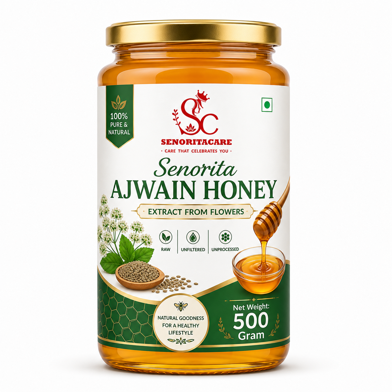 Senorita Ajwain Honey 500g – Pure Natural Carom Seed Infused Honey by Senoritacare